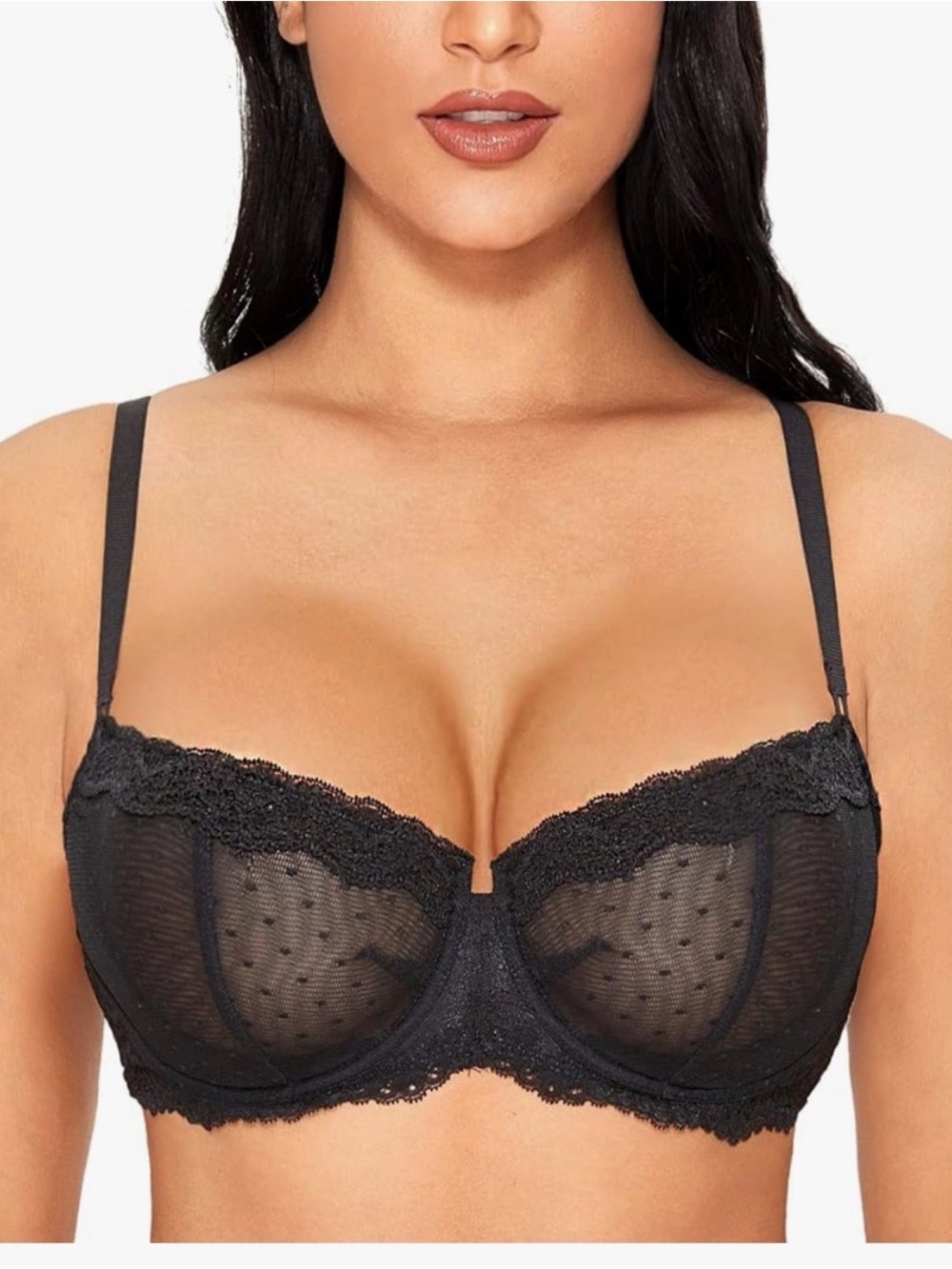 Sheer Lace Underwire Bra - Black